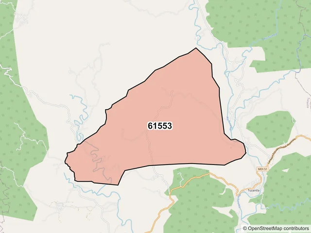 Mapa del código postal 61553, Tuzantla, Michoacán de Ocampo