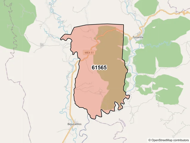 Mapa del código postal 61565, Tuzantla, Michoacán de Ocampo