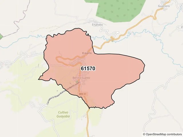 Mapa del código postal 61570, Juárez, Michoacán de Ocampo