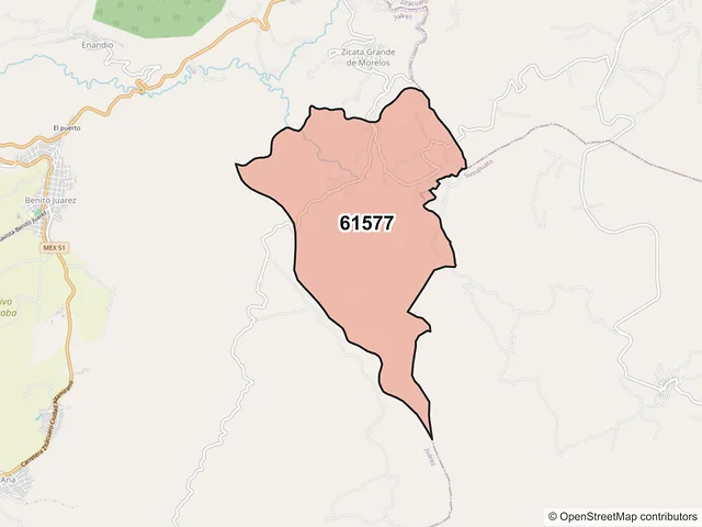Mapa del código postal 61577, Juárez, Michoacán de Ocampo
