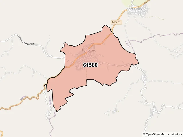 Mapa del código postal 61580, Juárez, Michoacán de Ocampo
