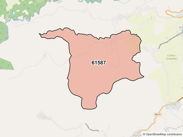 Mapa del código postal 61587, Juárez, Michoacán de Ocampo