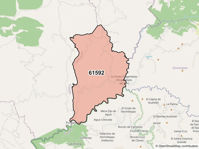 Mapa del código postal 61592, Susupuato, Michoacán de Ocampo