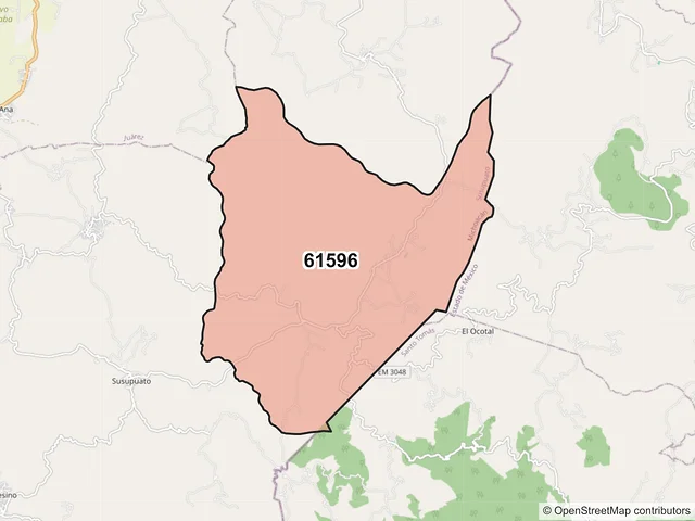 Mapa del código postal 61596, Susupuato, Michoacán de Ocampo