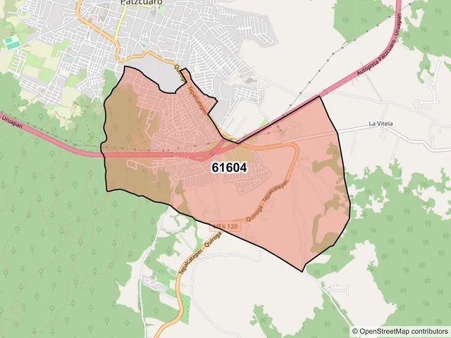 Mapa del código postal 61604, Pátzcuaro, Michoacán de Ocampo