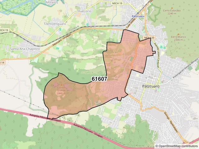 Mapa del código postal 61607, Pátzcuaro, Michoacán de Ocampo