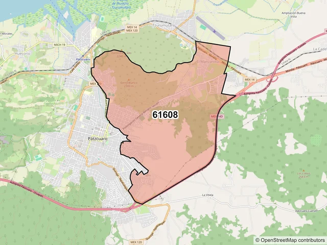 Mapa del código postal 61608, Pátzcuaro, Michoacán de Ocampo