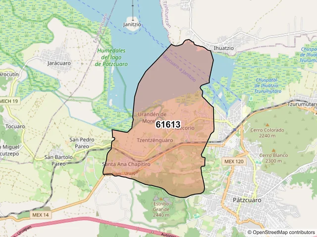 Mapa del código postal 61613, Pátzcuaro, Michoacán de Ocampo