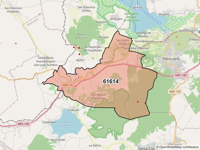 Mapa del código postal 61614, Pátzcuaro, Michoacán de Ocampo