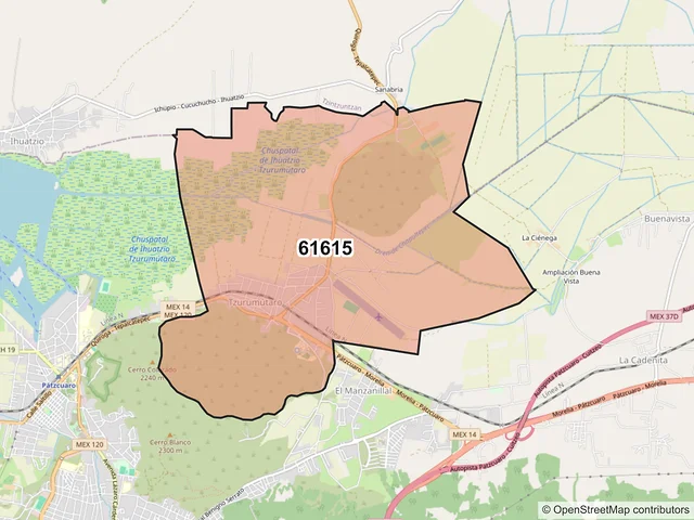 Mapa del código postal 61615, Pátzcuaro, Michoacán de Ocampo