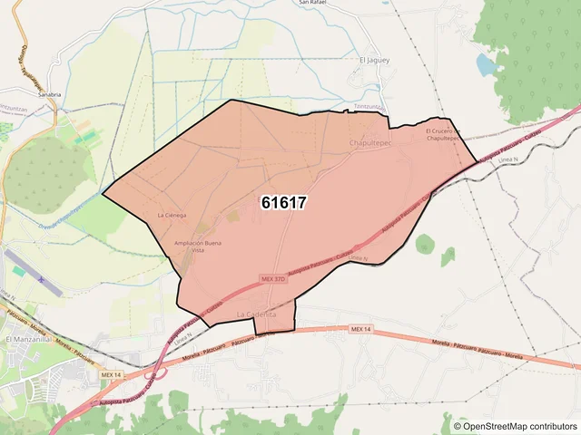 Mapa del código postal 61617, Pátzcuaro, Michoacán de Ocampo