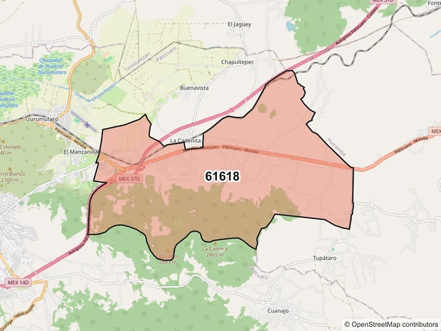 Mapa del código postal 61618, Pátzcuaro, Michoacán de Ocampo