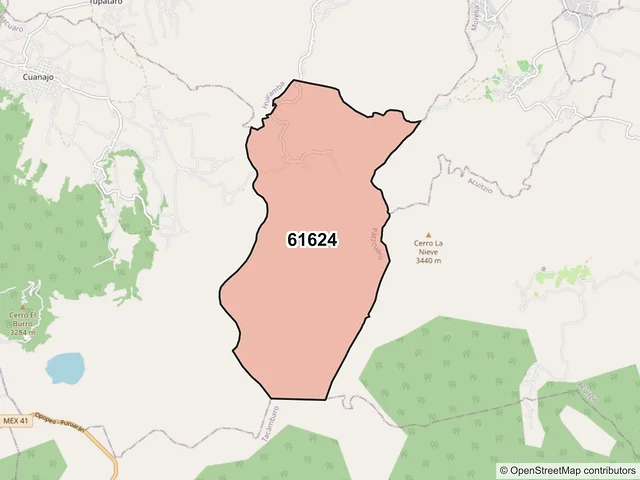 Mapa del código postal 61624, Pátzcuaro, Michoacán de Ocampo