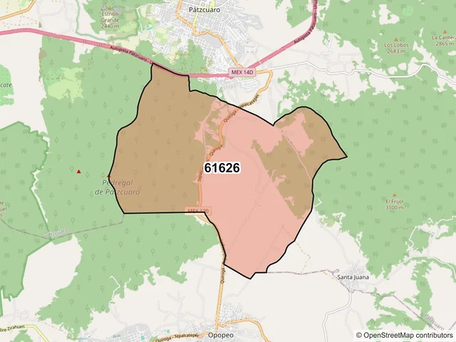 Mapa del código postal 61626, Pátzcuaro, Michoacán de Ocampo