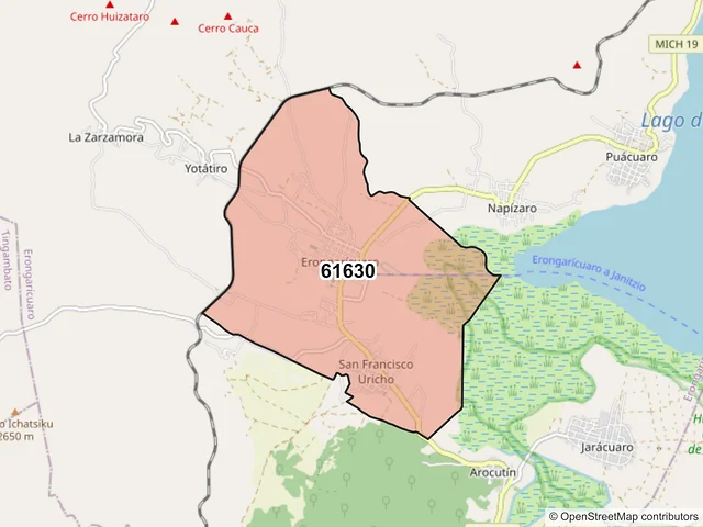 Mapa del código postal 61630, Erongarícuaro, Michoacán de Ocampo