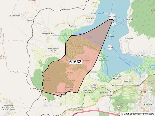 Mapa del código postal 61632, Erongarícuaro, Michoacán de Ocampo