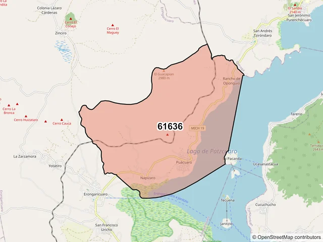 Mapa del código postal 61636, Erongarícuaro, Michoacán de Ocampo