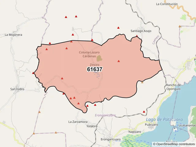 Mapa del código postal 61637, Erongarícuaro, Michoacán de Ocampo