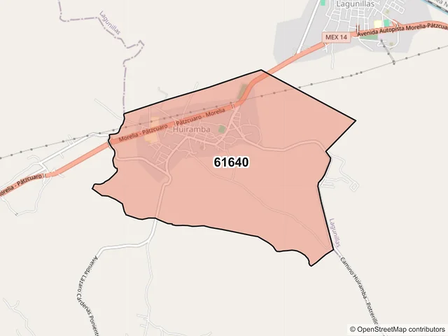 Mapa del código postal 61640, Huiramba, Michoacán de Ocampo