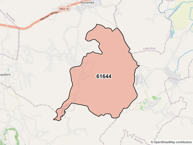 Mapa del código postal 61644, Huiramba, Michoacán de Ocampo