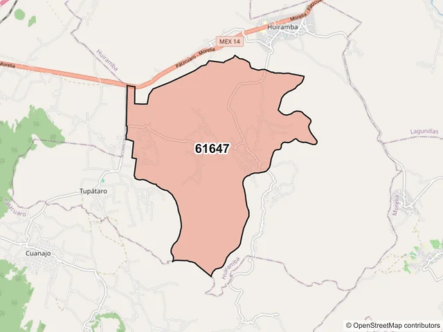 Mapa del código postal 61647, Huiramba, Michoacán de Ocampo
