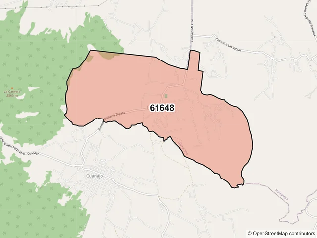 Mapa del código postal 61648, Huiramba, Michoacán de Ocampo