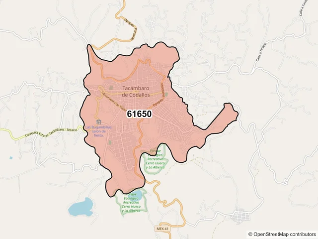 Mapa del código postal 61650, Tacámbaro, Michoacán de Ocampo