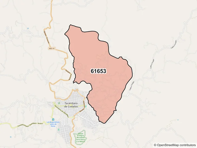 Mapa del código postal 61653, Tacámbaro, Michoacán de Ocampo