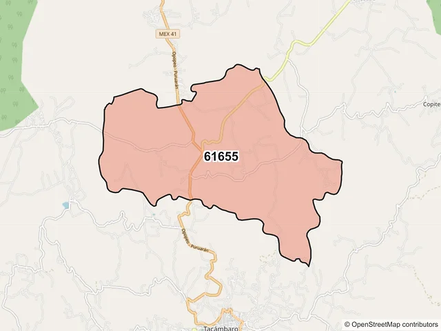 Mapa del código postal 61655, Tacámbaro, Michoacán de Ocampo