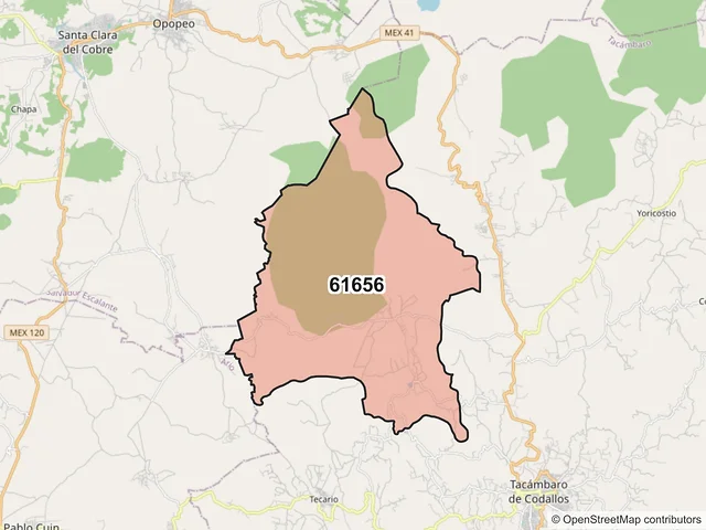 Mapa del código postal 61656, Tacámbaro, Michoacán de Ocampo