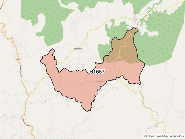 Mapa del código postal 61657, Tacámbaro, Michoacán de Ocampo