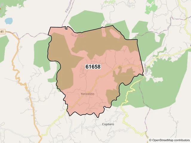 Mapa del código postal 61658, Tacámbaro, Michoacán de Ocampo