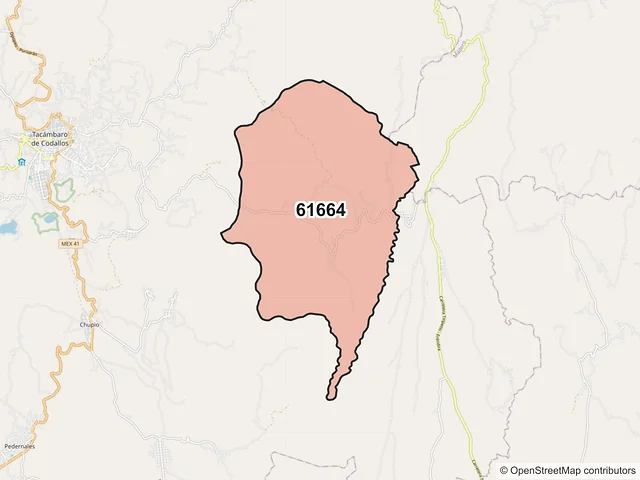 Mapa del código postal 61664, Tacámbaro, Michoacán de Ocampo