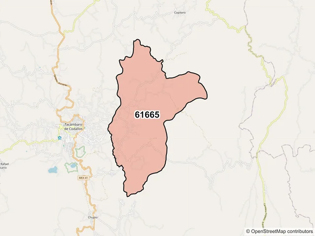 Mapa del código postal 61665, Tacámbaro, Michoacán de Ocampo