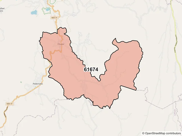 Mapa del código postal 61674, Tacámbaro, Michoacán de Ocampo