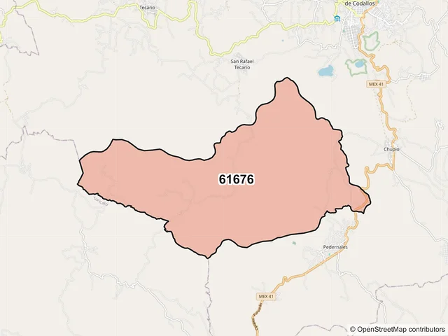 Mapa del código postal 61676, Tacámbaro, Michoacán de Ocampo