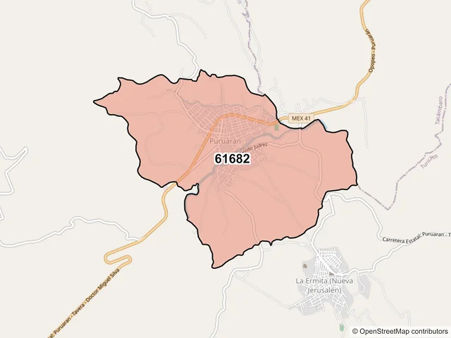 Mapa del código postal 61682, Turicato, Michoacán de Ocampo