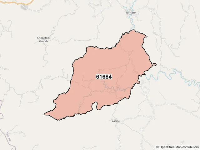 Mapa del código postal 61684, Turicato, Michoacán de Ocampo