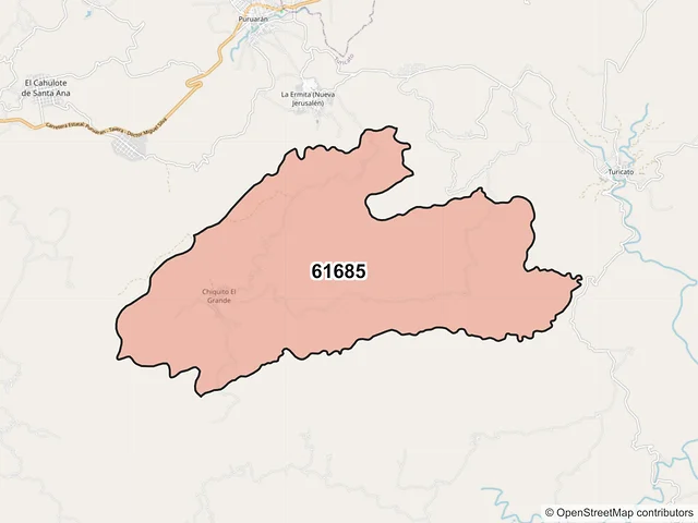Mapa del código postal 61685, Turicato, Michoacán de Ocampo