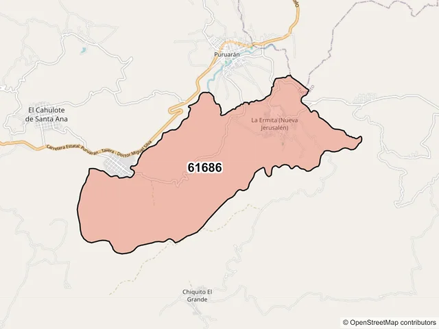 Mapa del código postal 61686, Turicato, Michoacán de Ocampo