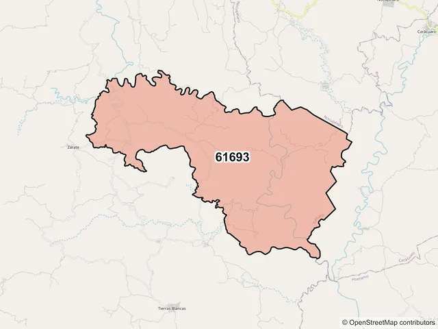 Mapa del código postal 61693, Turicato, Michoacán de Ocampo