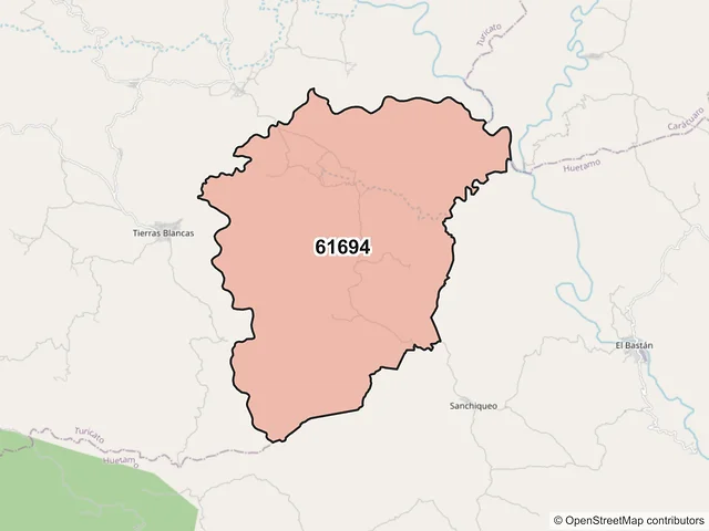 Mapa del código postal 61694, Turicato, Michoacán de Ocampo