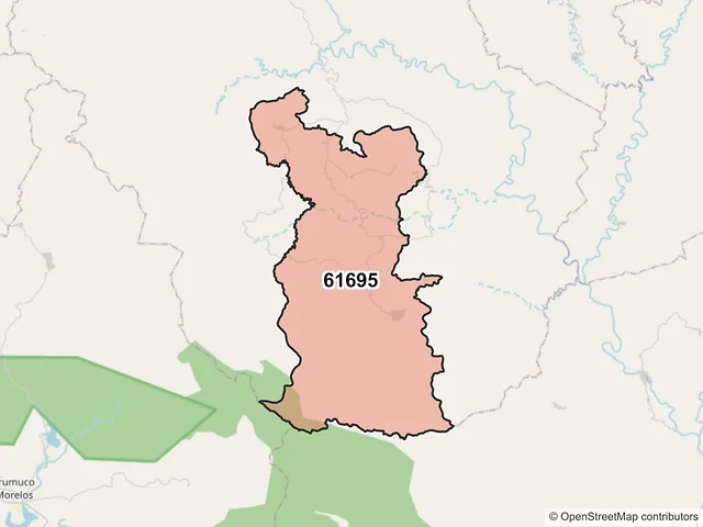 Mapa del código postal 61695, Turicato, Michoacán de Ocampo