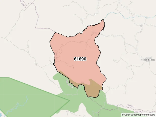 Mapa del código postal 61696, Turicato, Michoacán de Ocampo