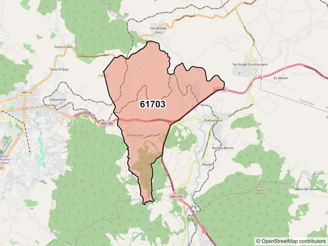 Mapa del código postal 61703, Ziracuaretiro, Michoacán de Ocampo