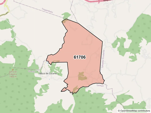 Mapa del código postal 61706, Ziracuaretiro, Michoacán de Ocampo