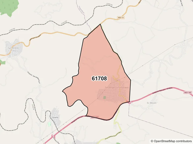 Mapa del código postal 61708, Ziracuaretiro, Michoacán de Ocampo
