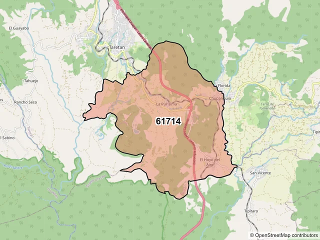 Mapa del código postal 61714, Taretan, Michoacán de Ocampo