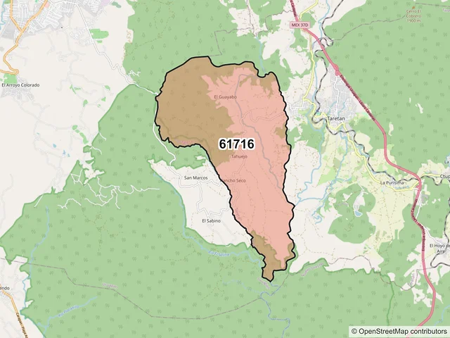 Mapa del código postal 61716, Taretan, Michoacán de Ocampo
