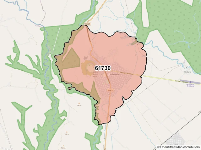 Mapa del código postal 61730, Gabriel Zamora, Michoacán de Ocampo